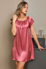 [Pale Mauve] SilkSilky-UK Cap Sleeve Square Neck Nightdress 001