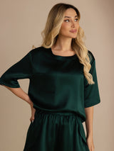 [Dark Green] SilkSilky-UK Short Sleeve Round Neck Women's Pyjamas 005