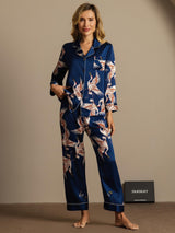[Dark Blue] SilkSilky-UK 19Momme Long Sleeve Notch Collar Women's Pyjamas 004