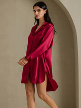 [Wine] SilkSilky-UK Long Sleeve Lapel Collar Nightshirt 003