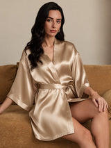 [Champagne Gold] SilkSilky-UK 3/4 Sleeve Women's Dressing Gown 005