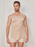 SilkSilky UK Silk Knitted Sleeveless Round Neck Men's T Shirt Beige 003