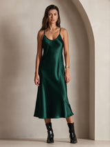 [Dark Green] SilkSilky-UK Spaghetti Strap V Neck Dress 003