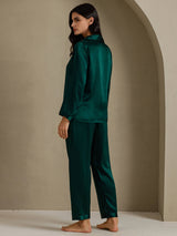 [Dark Green] SilkSilky-UK Long Sleeve Lapel Collar Women's Pyjamas 002