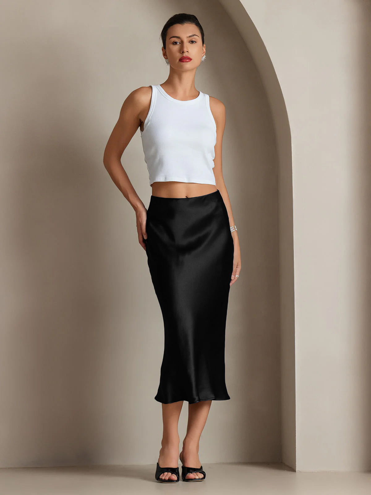 [Black] SilkSilky-UK 19Momme Pure Silk Skirt 004