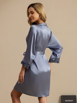 [Light Blue] SilkSilky-UK 3/4 Sleeve Women's Dressing Gown 002