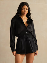 [Black] SilkSilky-UK 19Momme Stretch Silk Charmeuse Women's Shorts 005