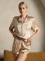 [Champagne] SilkSilky-UK Short Sleeve Lapel Collar Women's Pyjamas 004