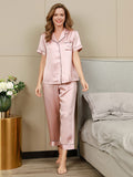 SilkSilky UK Pure Silk Short Sleeve Lapel Women's Pyjamas Pink 004