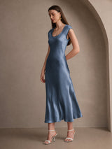 [Real Teal] SilkSilky-UK Cap Sleeve Dress 006
