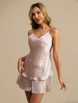 [Pink Heart Geo] SilkSilky-UK Spaghetti Strap V Neck Camisole Set 004