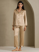 [Champagne Gold] SilkSilky-UK Long Sleeve Lapel Collar Women's Pyjamas 003