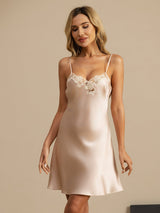 [Pink] SilkSilky-UK Spaghetti Strap V Neck Nightdress 003