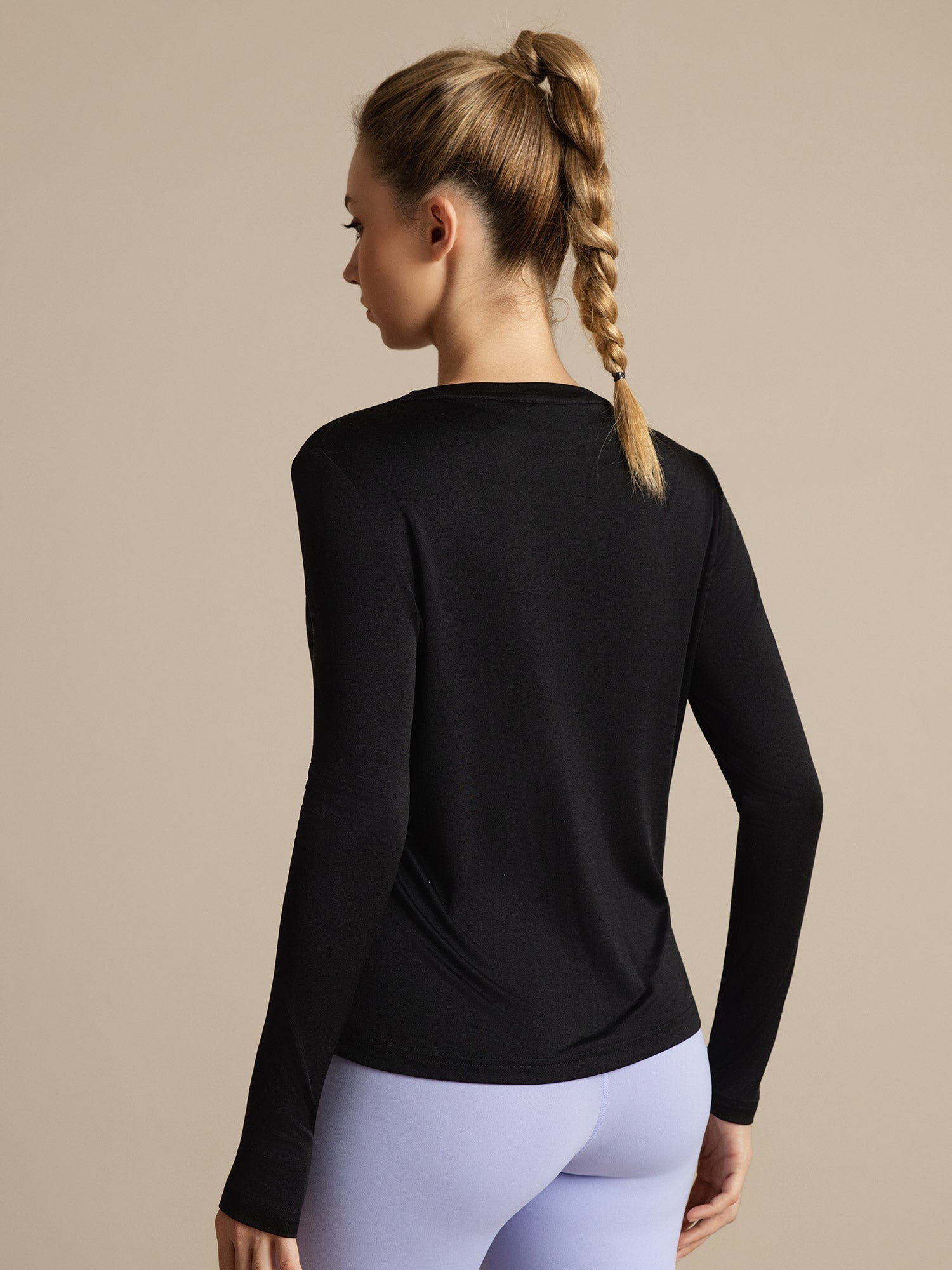 [Black] SilkSilky-UK 100% Silk Jersey Long Sleeve Crew Neck Women's T-Shirt 002
