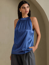 [Real Teal] SilkSilky-UK Sleeveless Halter Women's T-Shirt 003