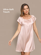 [Light Pink] SilkSilky-UK Cap Sleeve Square Neck Nightdress 001