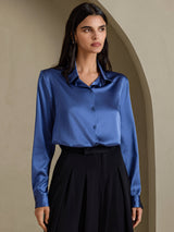 [Real Teal] SilkSilky-UK Long Sleeve Lapel Collar Women's Shirt 001