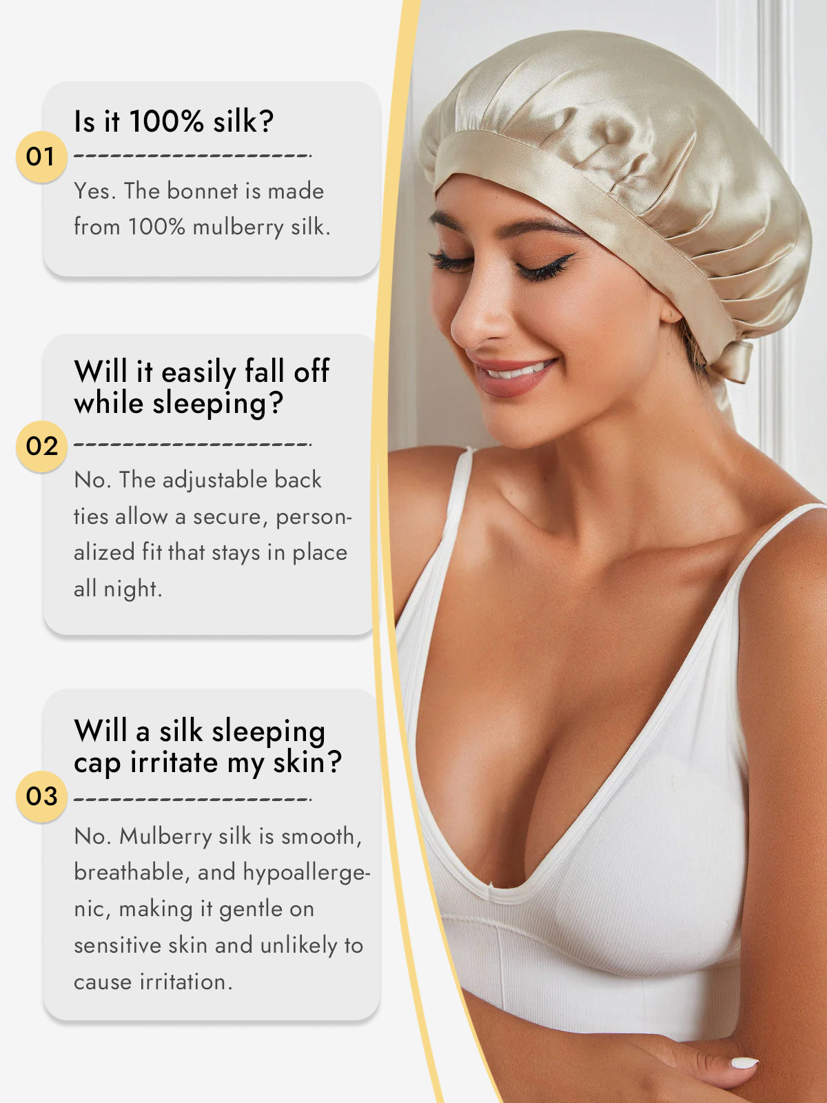 [Beige] SilkSilky-UK Pure Silk Sleep Cap 006