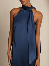 [Dark Blue] SilkSilky-UK Sleeveless Tie Neck Dress 005