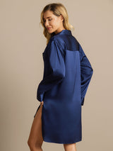 [Dark Blue] SilkSilky-UK Long Sleeve Lapel Collar Nightshirt 002