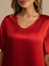 [Wine] SilkSilky-UK Half Sleeve V Neck Nightdress 005
