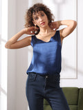 SilkSilky UK Pure Silk Sleeveless V Neck Camisole DarkBlue 006