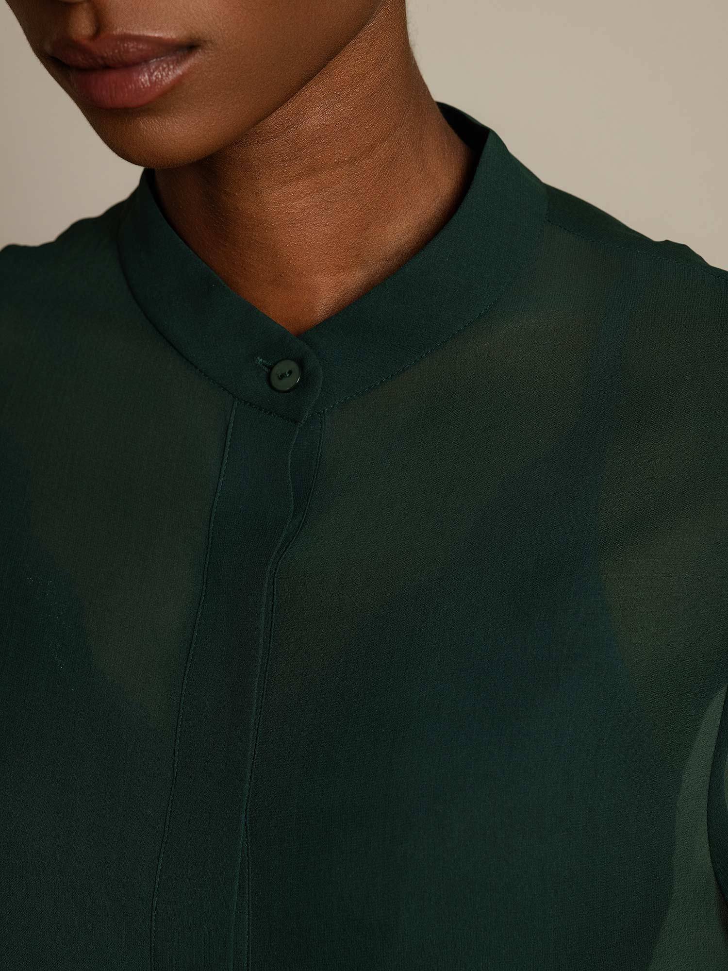 [Dark Green] SilkSilky-UK Pure Silk Split Women's Shirt 004