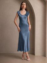 [Real Teal] SilkSilky-UK Cap Sleeve Dress 001