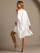 [White] SilkSilky-UK 3/4 Sleeve V Neck Nightdress&Dressing gowns 002