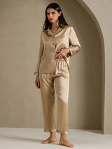 [Champagne Gold] SilkSilky-UK Long Sleeve Lapel Collar Women's Pyjamas 007