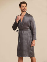 [Black Ginkgo] SilkSilky-UK Long Sleeve V Neck Men's Dressing Gown 004