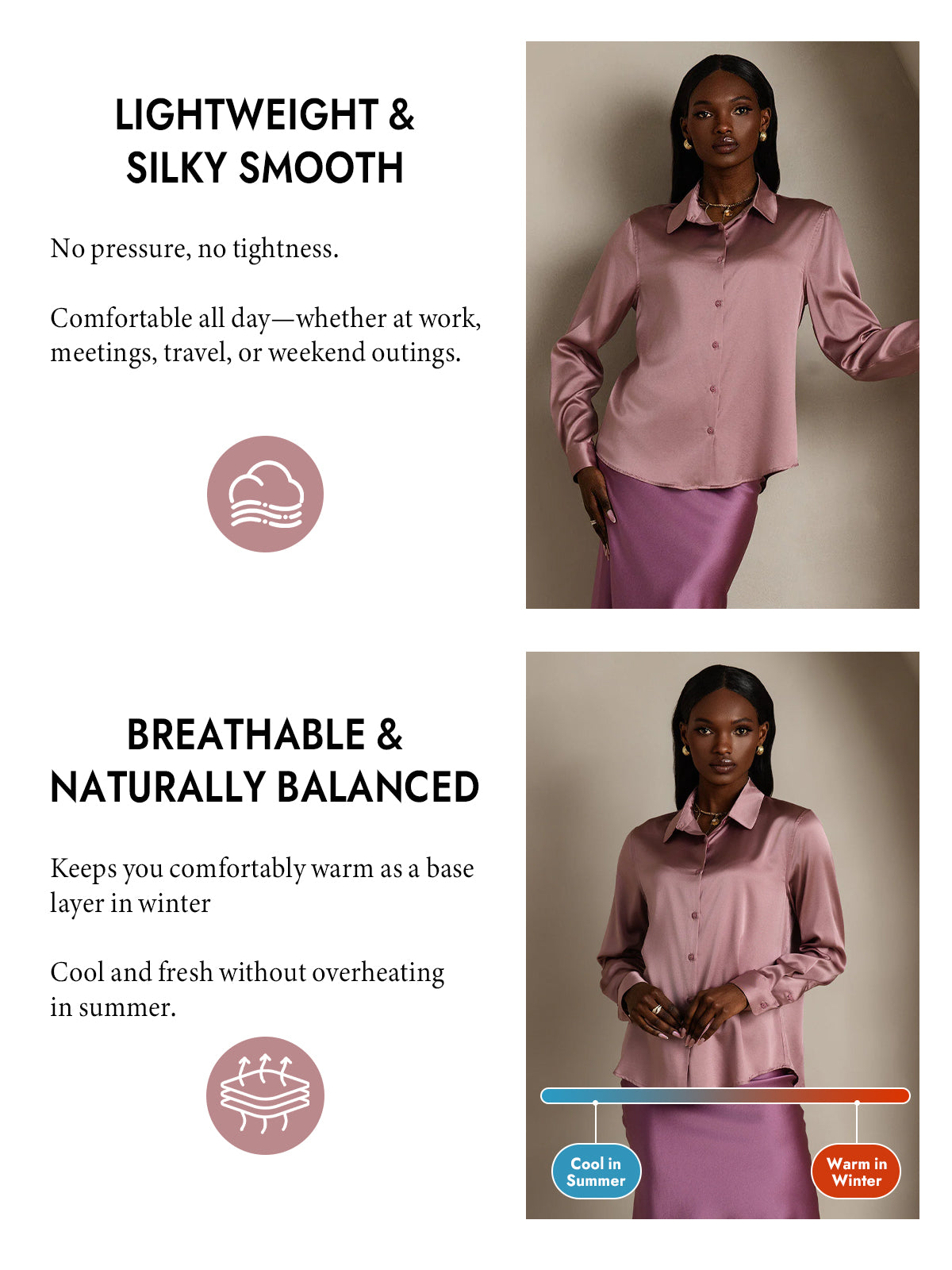 [Pale Mauve] SilkSilky-UK Silk Long Sleeve Collar Women's Shirt 005