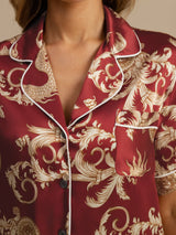 [Wine Dragon] SilkSilky-UK Short Sleeve Notch Collar Women's Pyjamas 005