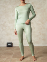 [Green] SilkSilky-UK Silk Jersey Long Sleeve Round Neck Women's Long Johns 003