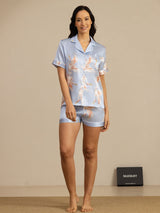 [Light Blue] SilkSilky-UK Short Sleeve Lapel Collar Women's Pyjamas 007