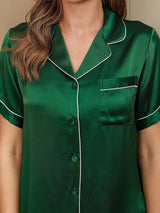 [Green] SilkSilky-UK Short Sleeve Lapel Collar Women's Pyjamas 004