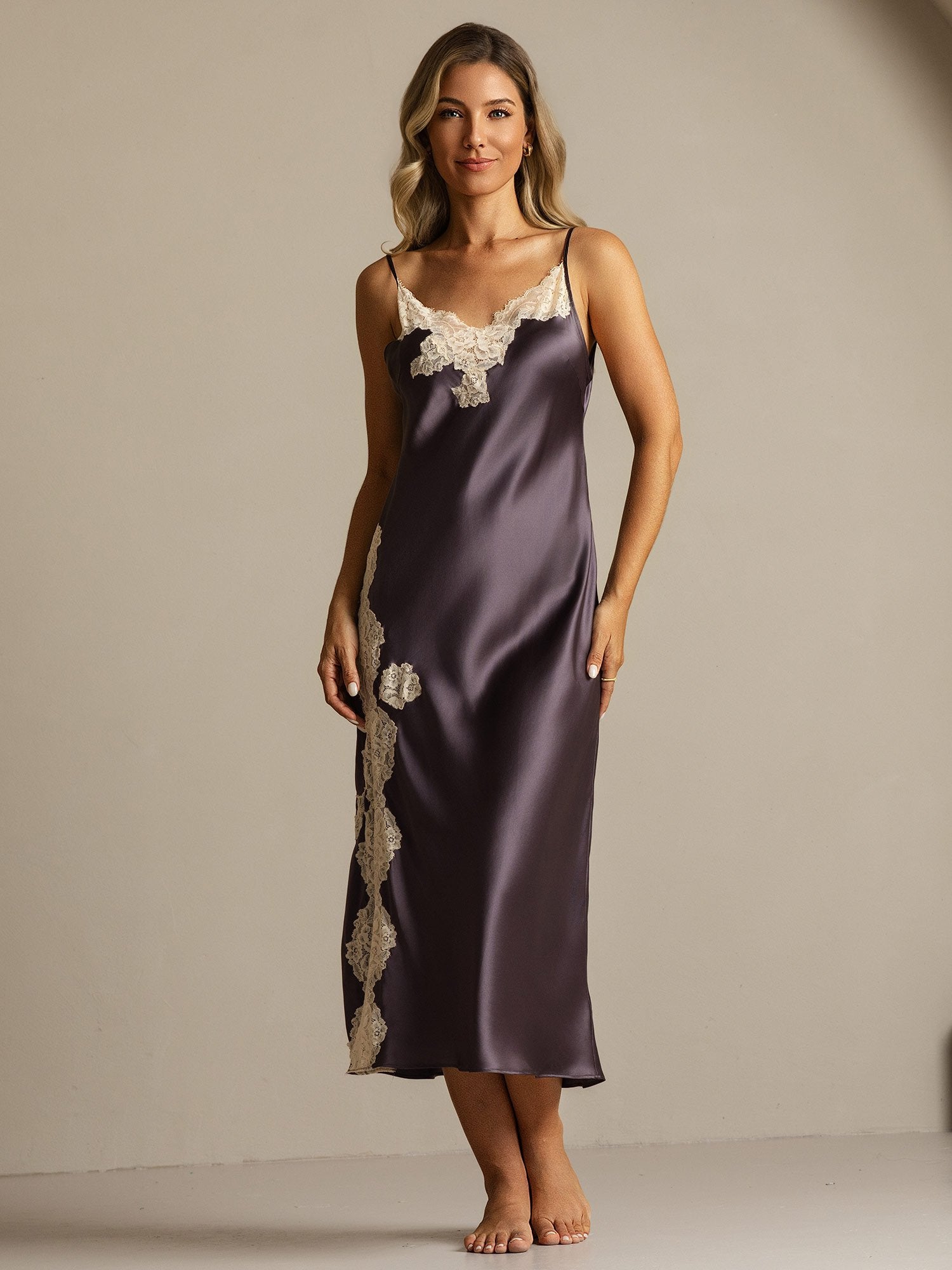 [PurpleGray] SilkSilky-UK Pure Silk Split Nightdress 008