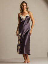 [Purple Gray] SilkSilky-UK Spaghetti Strap V Neck Nightdress 008