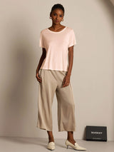 [Light Pink] SilkSilky-UK 100% Silk Jersey Short Sleeve Round Neck Women's T-Shirt 007