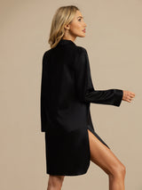 [Black] SilkSilky-UK Long Sleeve Lapel Collar Nightshirt 002