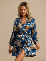 [Navy Dragon] SilkSilky-UK 3/4 Sleeve Women's Dressing Gown 005