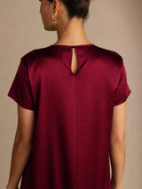 [Dark Red] SilkSilky-UK Short Sleeve Crew Neck Dress 003