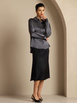 [Dark Gray] SilkSilky-UK Long Sleeve Lapel Collar Women's Shirt 001