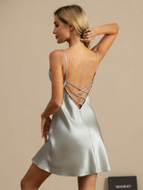 [Light Blue] SilkSilky-UK Spaghetti Strap V Neck Nightdress 001