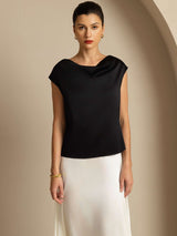 [Black] SilkSilky-UK Cap Sleeve Cowl Neck Women's T-Shirt 004