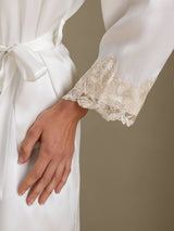 [White] SilkSilky-UK 3/4 Sleeve Women's Dressing Gown 005