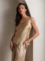 [Champagne] SilkSilky-UK Sleeveless Square Neck Camisole Set 008