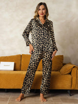 [Leopard] SilkSilky-UK Long Sleeve Notch Collar Women's Pyjamas 004
