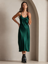[Dark Green] SilkSilky-UK Spaghetti Strap V Neck Dress 001