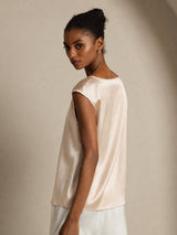 [Beige] SilkSilky-UK Cap Sleeve Round Neck Women's T-Shirt 007